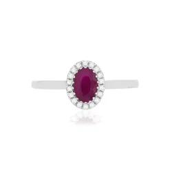 Bague or blanc 750 rubis diamants