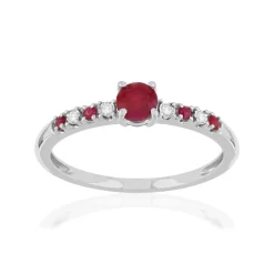 Bague or 375 blanc rubis diamants