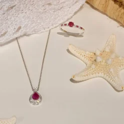 Bague or 375 blanc rubis diamants