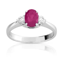 Bague or 750 blanc rubis et diamant