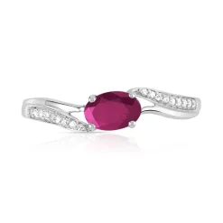 Bague or 750 blanc rubis ovale et diamants