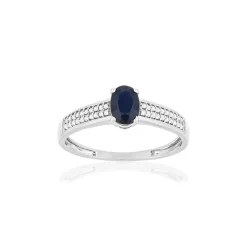 Bague or blanc 375 saphir diamants