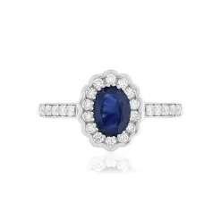 Bague or blanc 750, saphir, diamants.