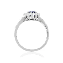 Bague or blanc 750, saphir, diamants.