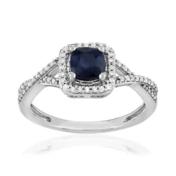 Bague or 750 blanc saphir diamant diamant