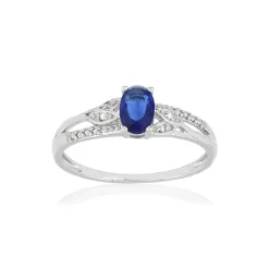 Bague or blanc 375, saphir,diamants.