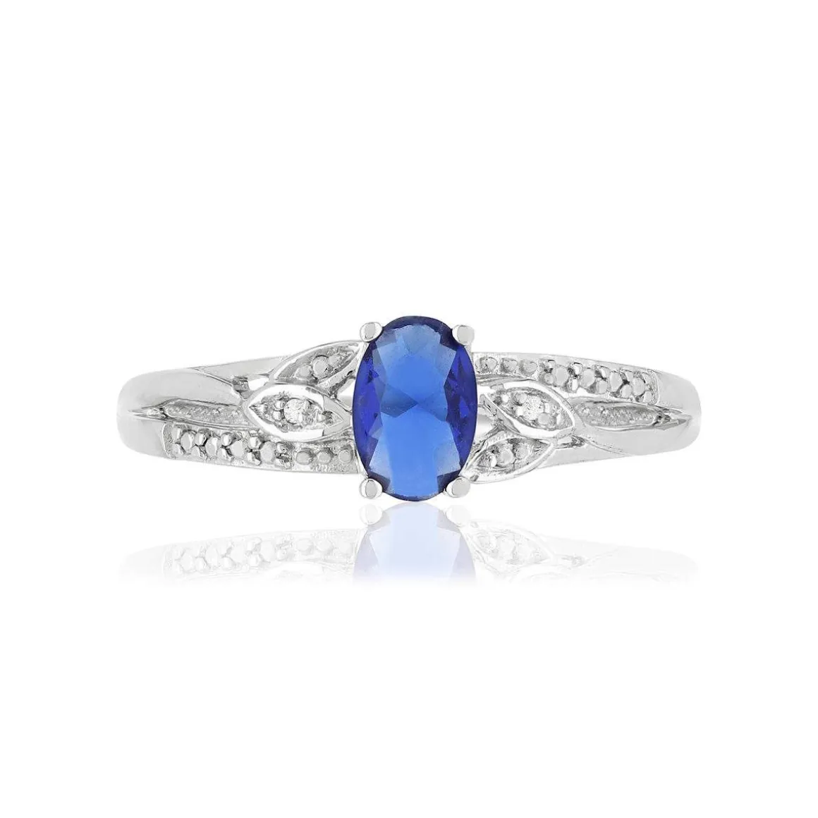Bague or blanc 375, saphir,diamants.