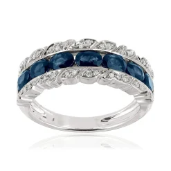 Bague or 750 blanc saphir et diamant