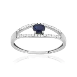 Bague or 375 blanc saphir et diamants