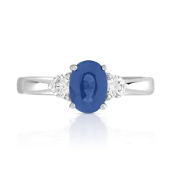 Bague or 750 blanc saphir et diamant