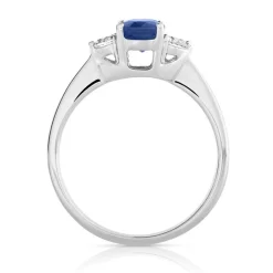 Bague or 750 blanc saphir et diamant