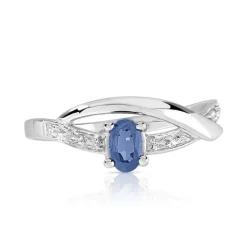 Bague or 750 blanc saphir ovale