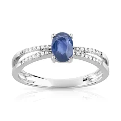 Bague or 375 blanc saphir ovale et diamants