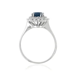 Bague or 750 blanc saphir ovale et diamants