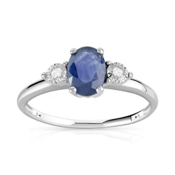 Bague or 750 blanc saphir ovale et diamants