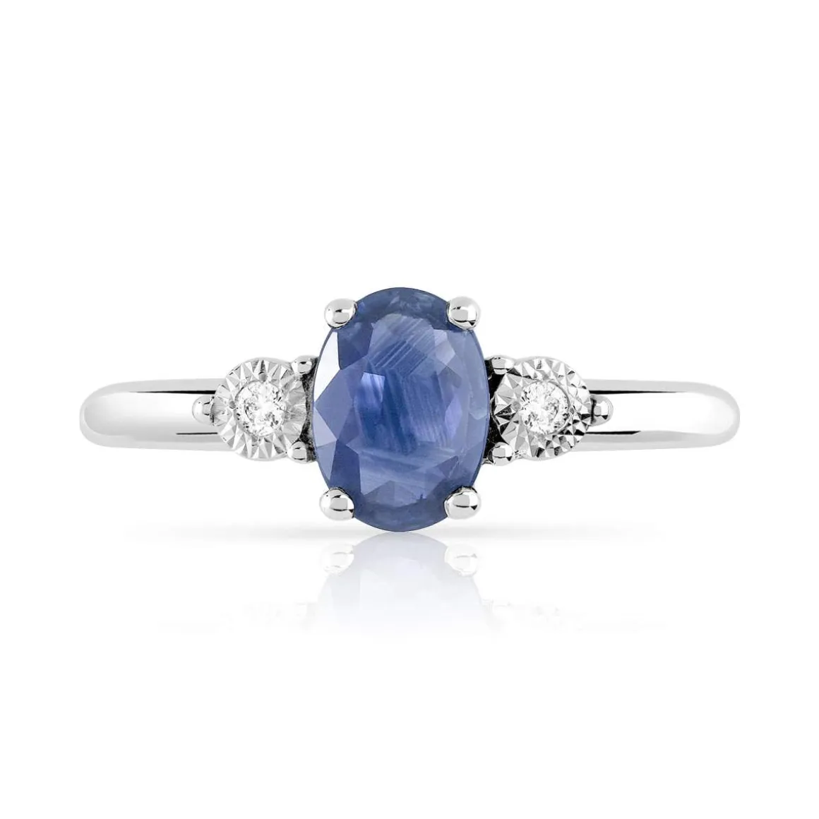 Bague or 750 blanc saphir ovale et diamants