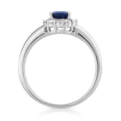 Bague or 750 blanc saphir ovale et diamants