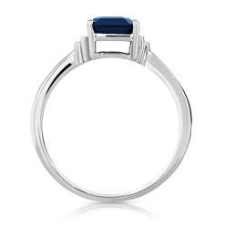Bague or 750 blanc saphir rectangulaire et diamants