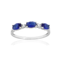 Bague or blanc 375 saphirs diamants