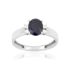 Bague or 750 blanc saphirs diamants