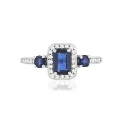 Bague or blanc 375, saphirs, diamants.