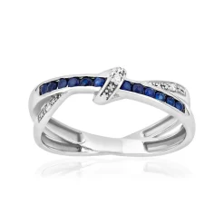 Bague or 375 blanc saphirs et diamants