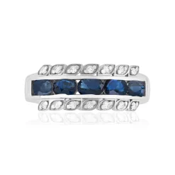 Bague or 750 blanc saphirs et diamants