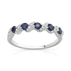 Bague or 375 blanc saphirs et diamants