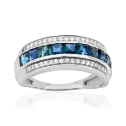 Bague or 375 blanc 9 saphirs et zirconias.