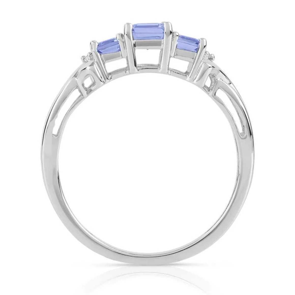 Bague or 375 blanc tanzanites rectangulaires et diamants