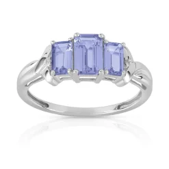 Bague or 375 blanc tanzanites rectangulaires et diamants