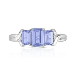 Bague or 375 blanc tanzanites rectangulaires et diamants