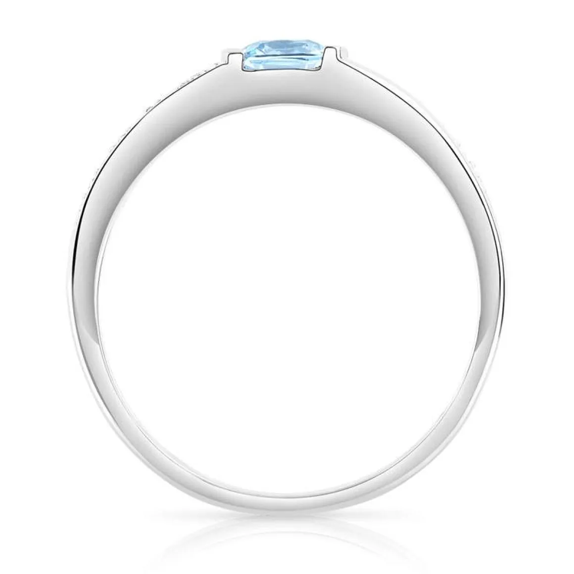 Bague or 375 blanc topaze bleue traitée et diamants