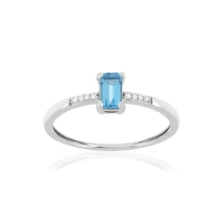 Bague or blanc 375 topaze bleue traitée et diamants