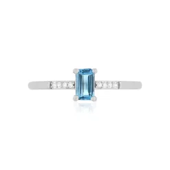 Bague or blanc 375 topaze bleue traitée et diamants