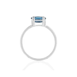 Bague or blanc 375 topaze London Blue traitée ovale