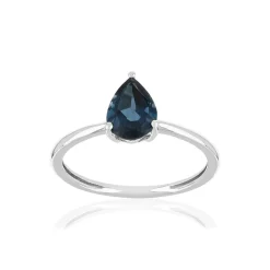Bague or 375 blanc topaze London Blue traitée