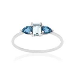 Bague or 375 blanc topazes bleues traitées