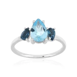 Bague or blanc 375 topazes traitées forme goutte 1.65 carat