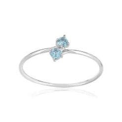Bague or 375 blanc topazes traitées Swiss Blue