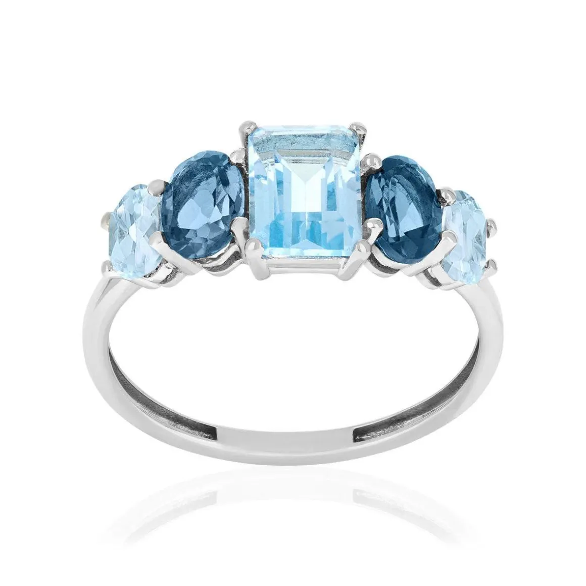 Bague or 750 blanc topazes traitées sky blue et london blue