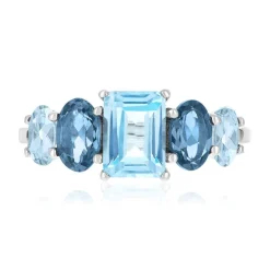 Bague or 750 blanc topazes traitées sky blue et london blue
