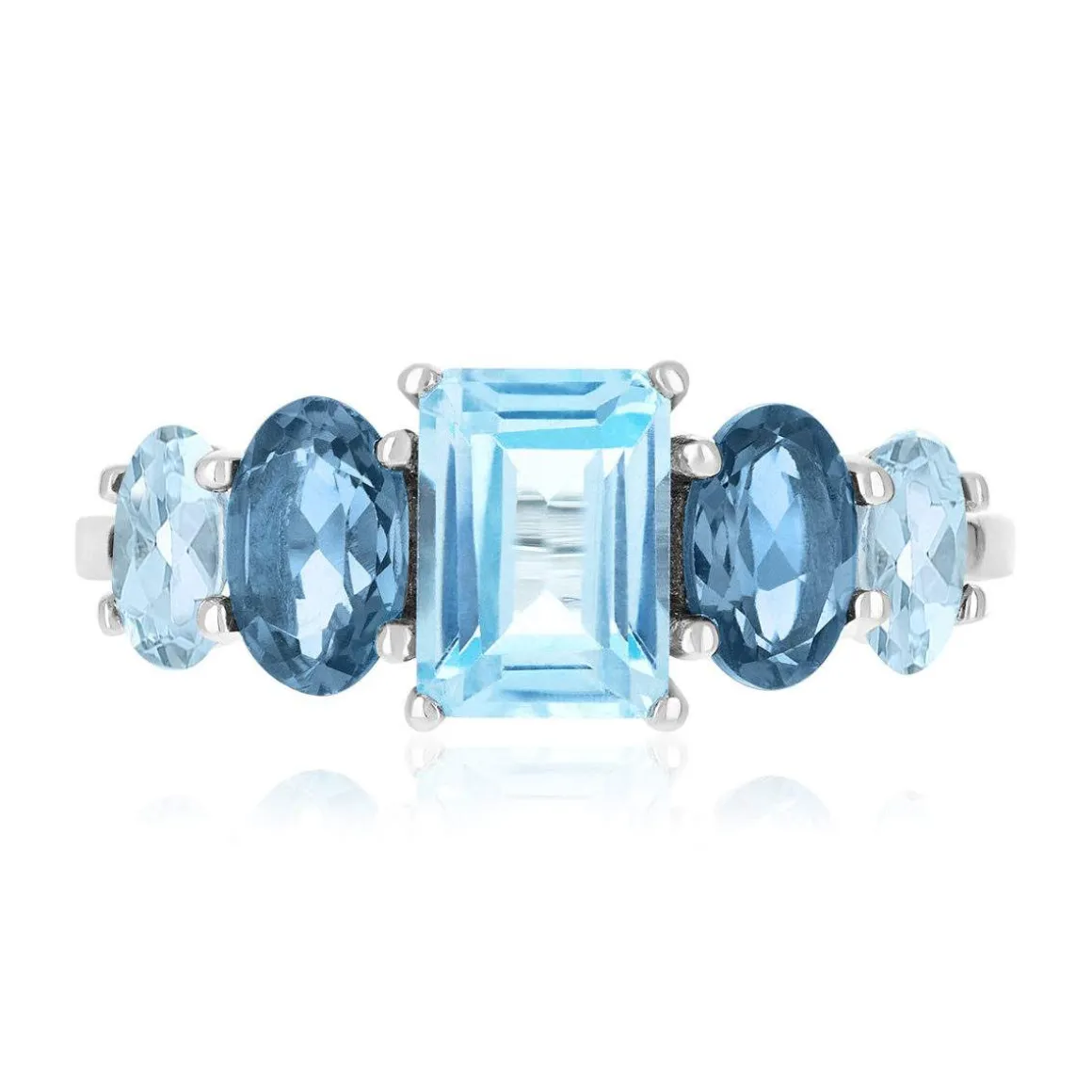 Bague or 750 blanc topazes traitées sky blue et london blue