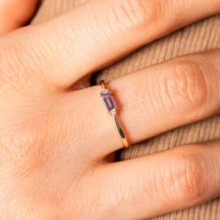 Bague or 375 jaune améthyste diamants