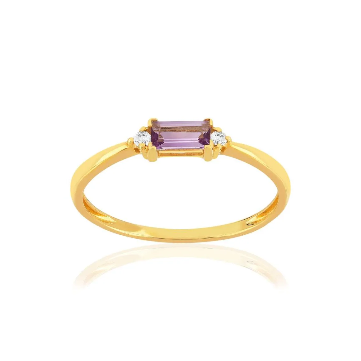 Bague or 375 jaune améthyste diamants