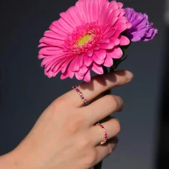 Bague or 375 jaune améthystes et diamants