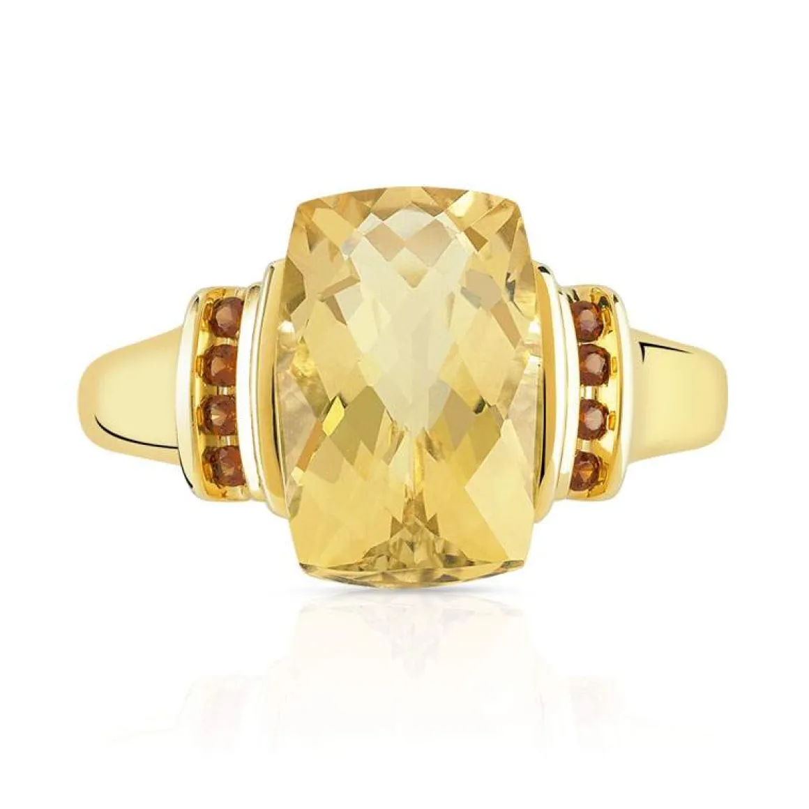 Bague or 375 jaune citrine rectangulaire et grenats