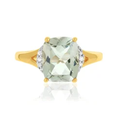 Bague or 375 jaune diamants et quartz vert