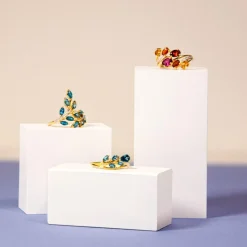 Bague or 375 jaune diamants grenat, grenat rhodolites et citrine