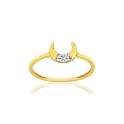 Bague or 375 jaune diamants, motif lune